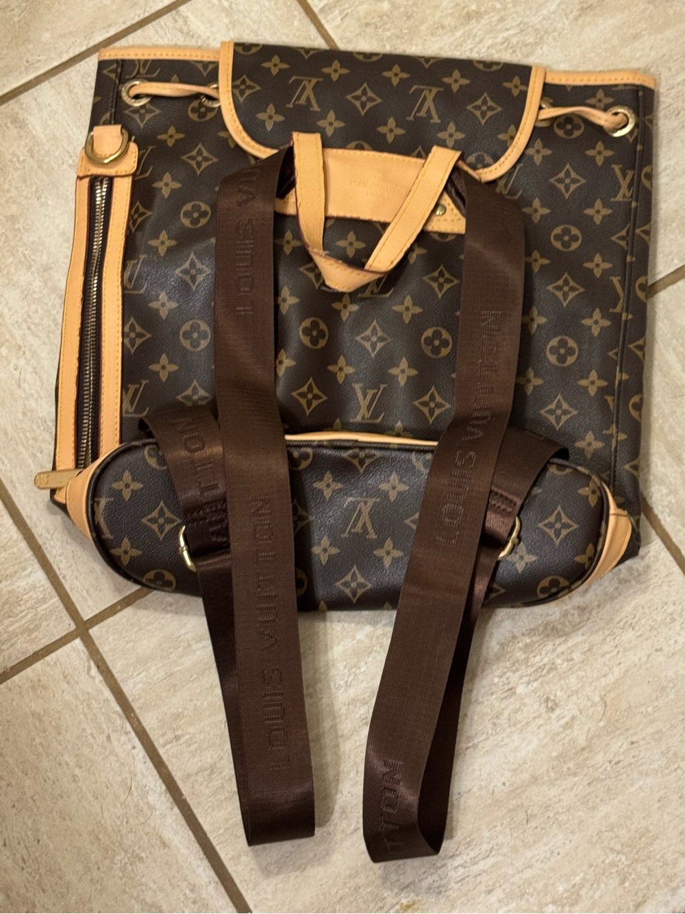 Excellent Condition Fashion Backpack Purse Brown & Gold Trim - Picture 3 of 3